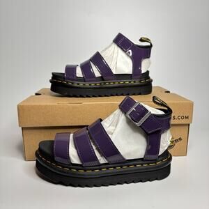 Dr. Martens Blaire Leather Fisherman Strap Sandals in Blackcurrant Patent Lamper